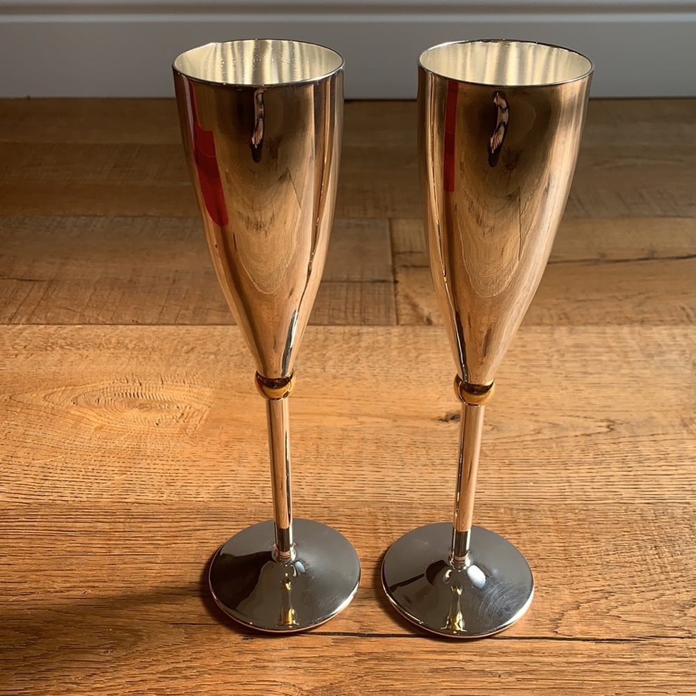 Vintage Pair of Silver Champagne Flutes - Picture 4 of 6